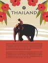 Vector poster Thailand. A man riding an elephant.